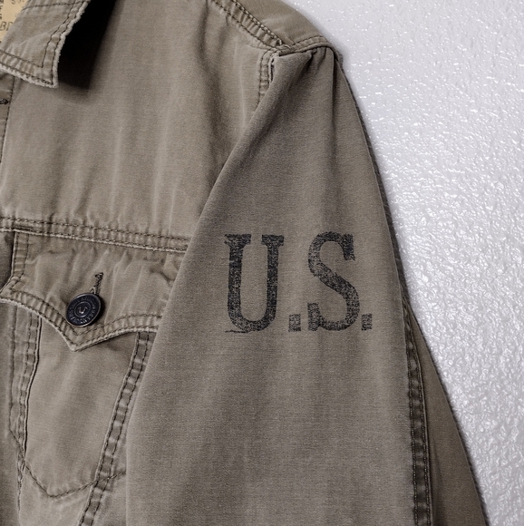 True Religion Jimmy Military Green Y2K Button Down Long Sleeve Jacket Size M - Picture 11 of 15